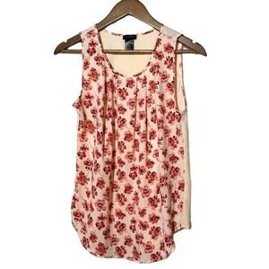 Ann Taylor Shirt Sleeveless Blouse Tank Layering Floral Front Size Small